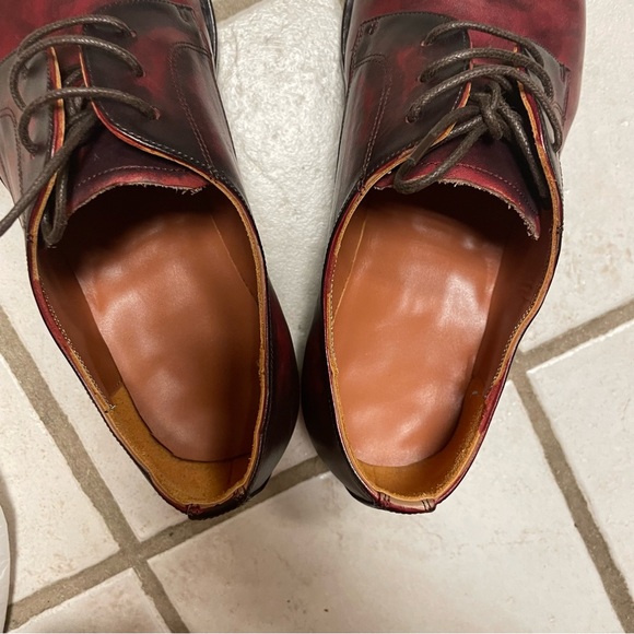 Handmade Premium Leather Oxfords Dress Shoes Pointed Toe Burgundy Tie-dye Effect - Picture 10 of 12